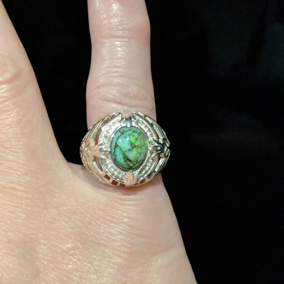 Art Deco Sterling Opal .925 Silver Ring Size 6 - Picture 2 of 7
